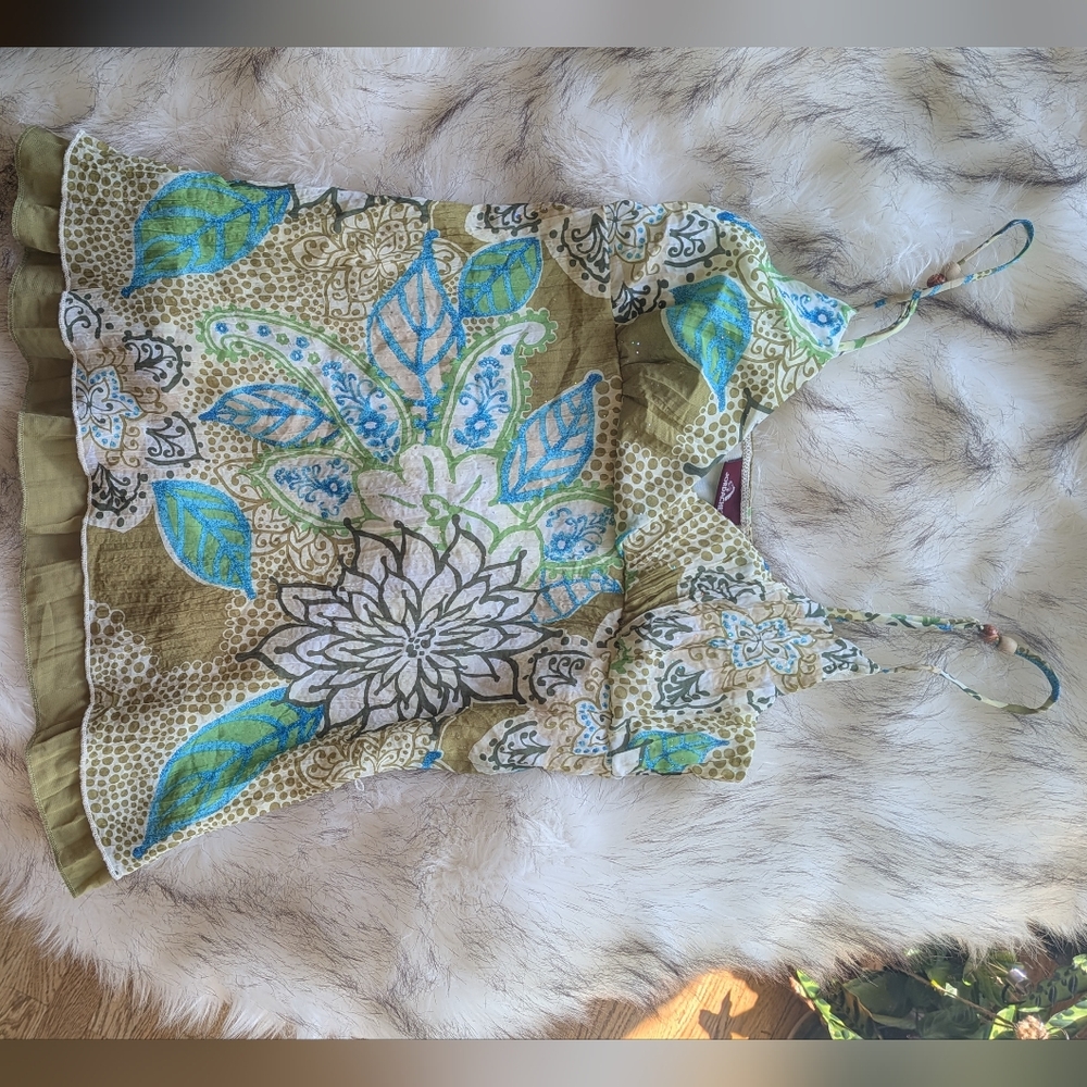 Jordache  Green and Blue Y2K Boho Tank